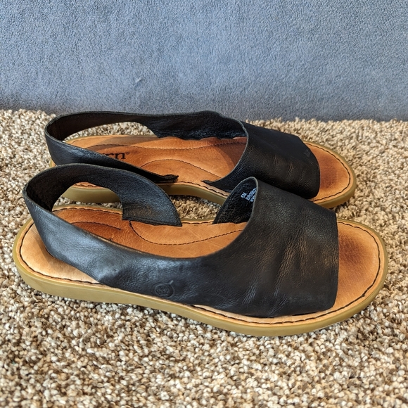 Born Shoes Born Inlet Black Leather Flat Sandals Womens Size 6m